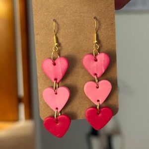 Pink and Red Heart Drop Earrings